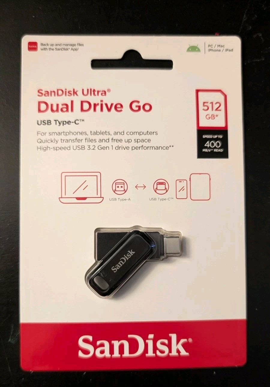 SanDisk- Ultra Dual Drive Go 512GB USB Type-A/USB Type-C Flash Drive – Black New