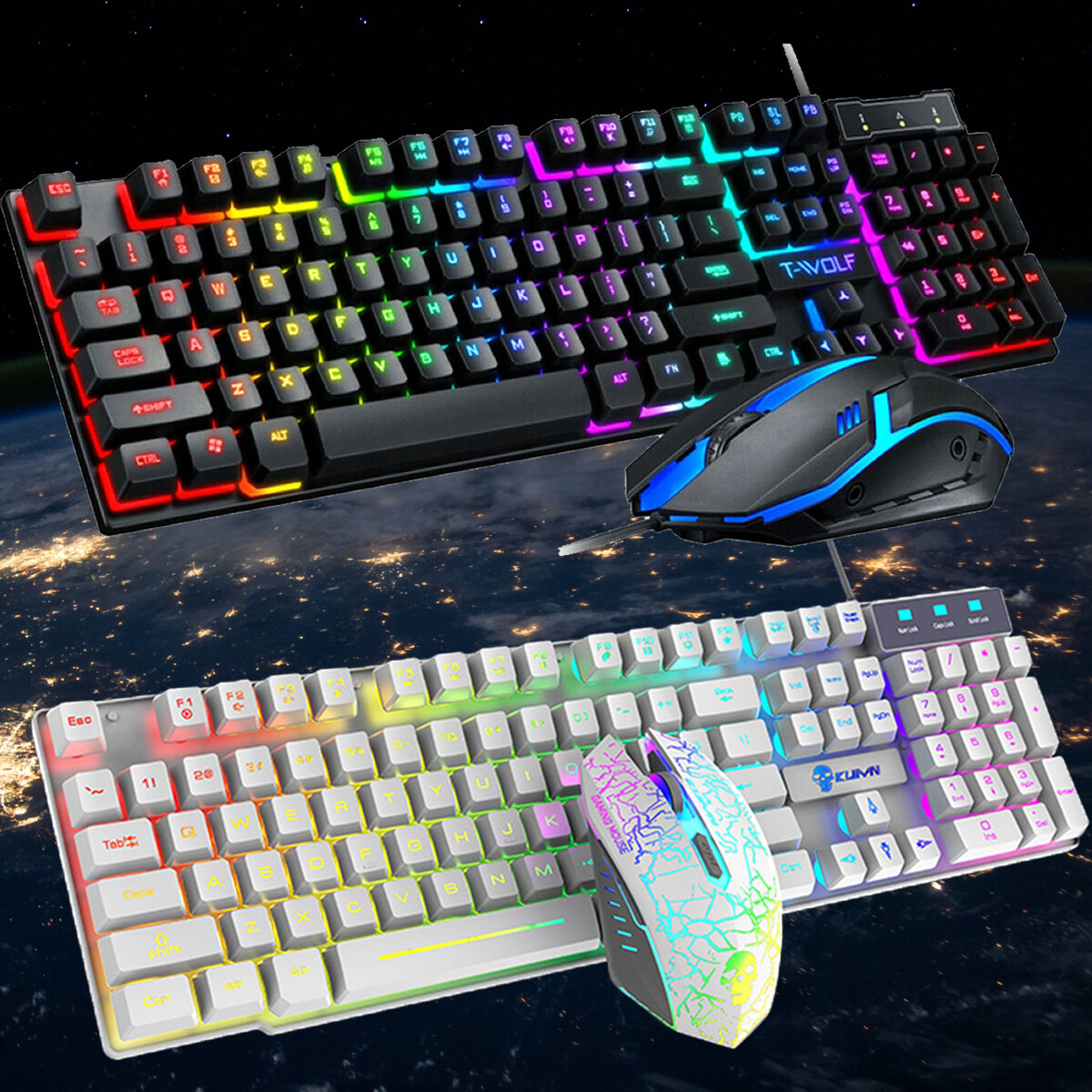 Backlit Computer Desktop Wired Gaming Keyboard + Mouse Mechanical Feel Led Light