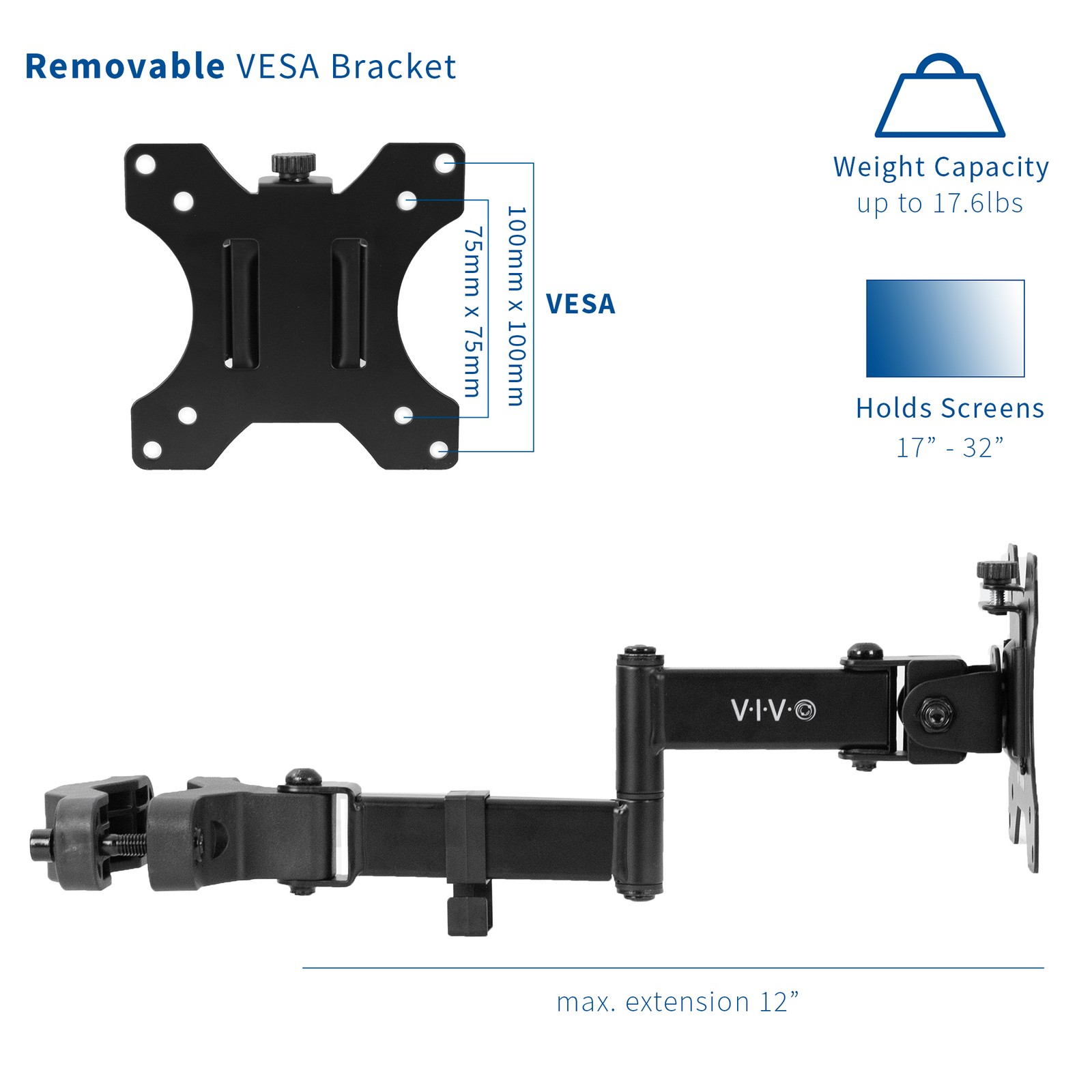 VIVO Steel Universal Pole Mount Monitor Arm VESA Plate | Fits 17″ to 32″ Screens