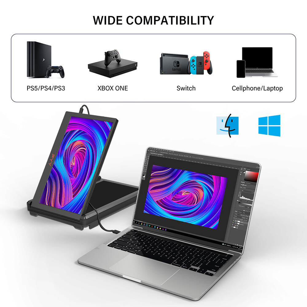 Tri-fold Portable Monitor IPS Dual Screen FHD Laptop External Display HDMI USB-C