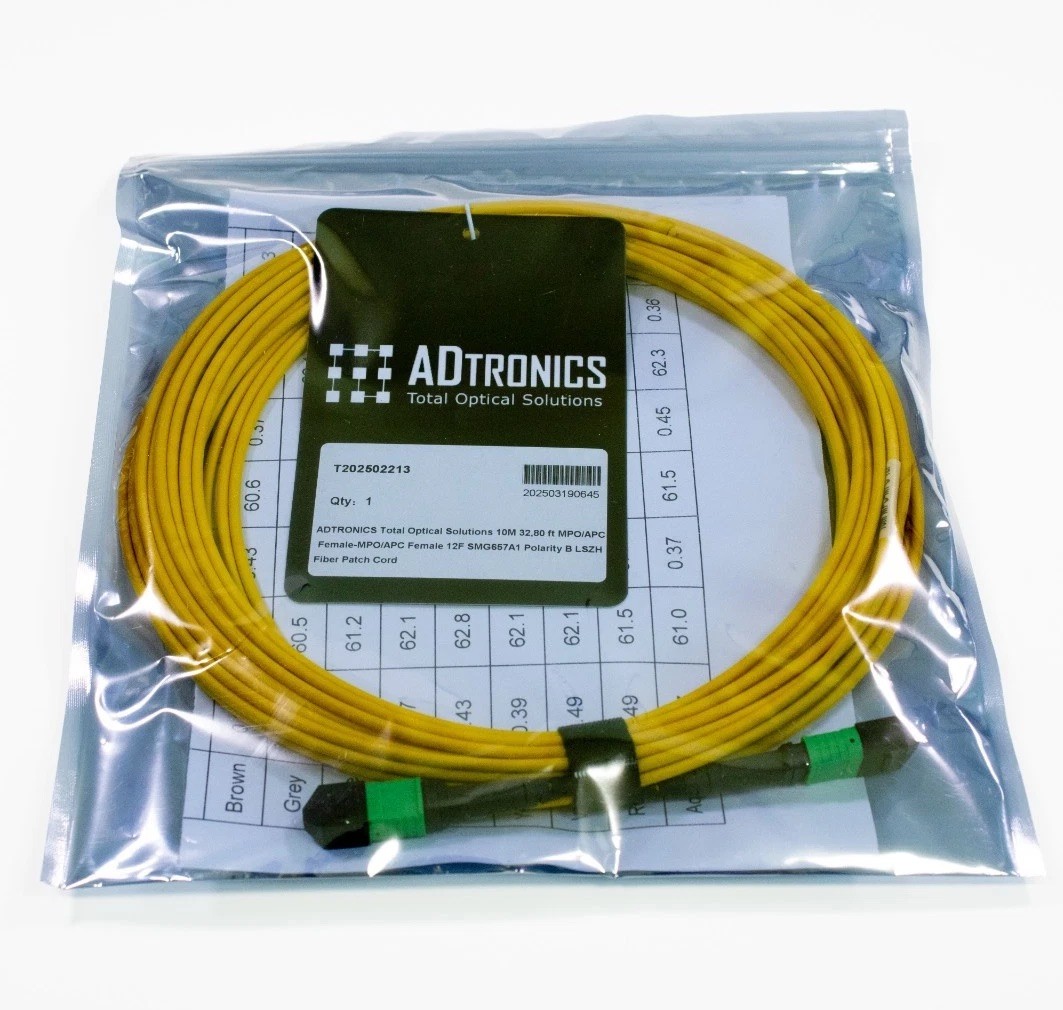 MPO APC Fiber Cable 10M 12F Type B Female-Female 40G/100G LSZH