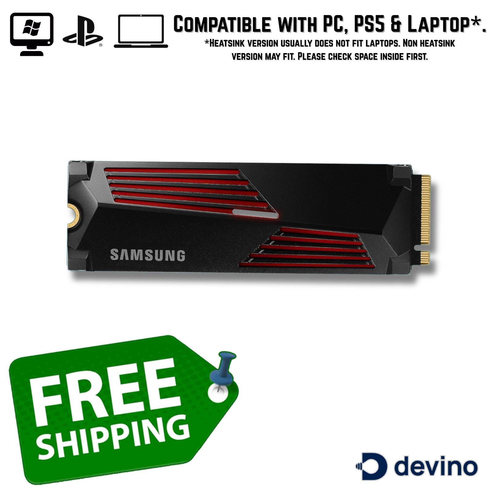 SAMSUNG 990 PRO 1TB 2TB 4TB Heatsink Gen4 NVMe SSD 7,450MB/s TLC Laptop PC PS5
