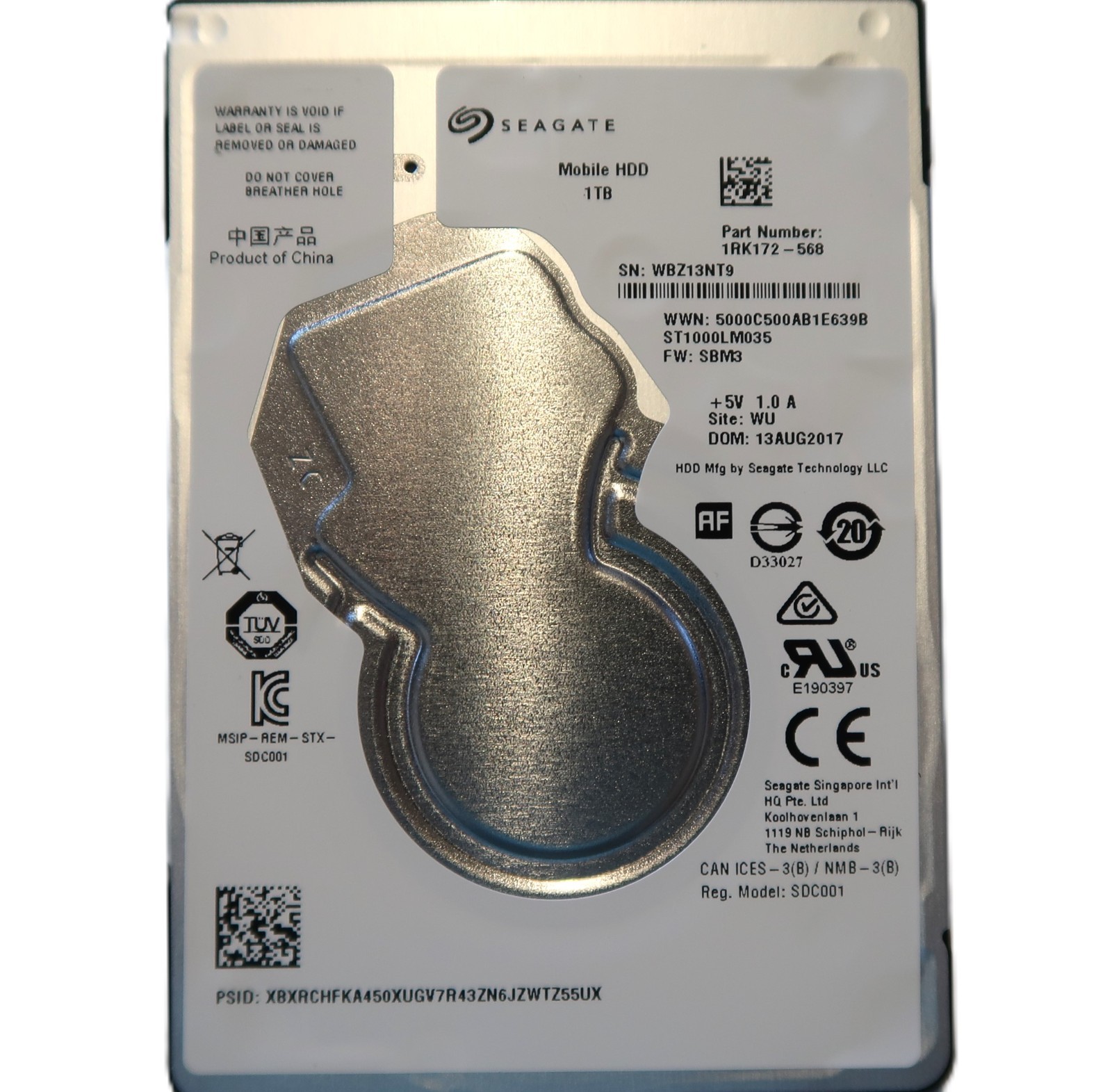 Seagate ST1000LM035 1RK172-568 SBM3 (WBZ) WU China 2.5″ 1000gb Sata HDD AUG/2017