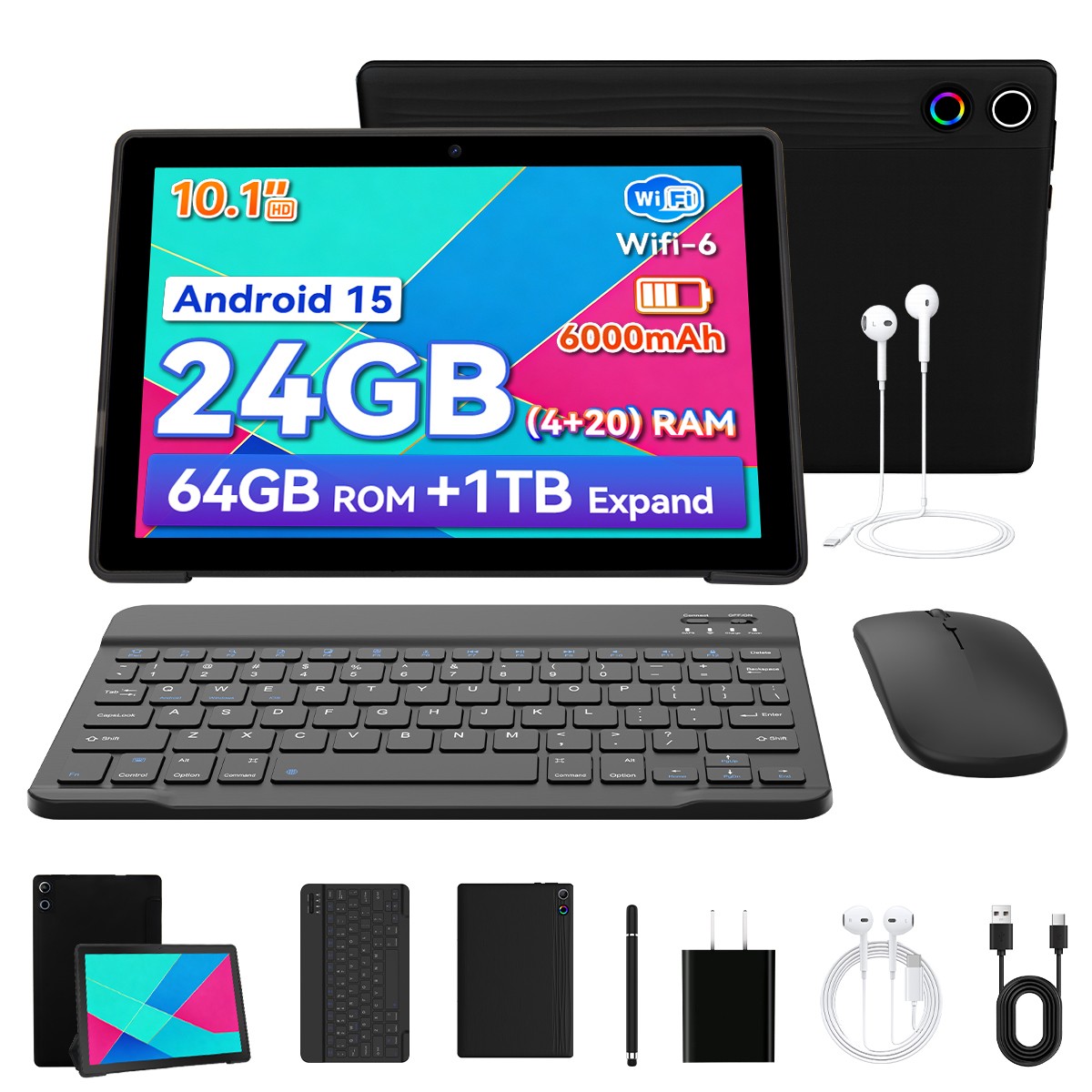 2026 Newest Android 16 Tablet 64GB With KB Set Face ID 10.1″ IPS Wifi 6 PC Mode