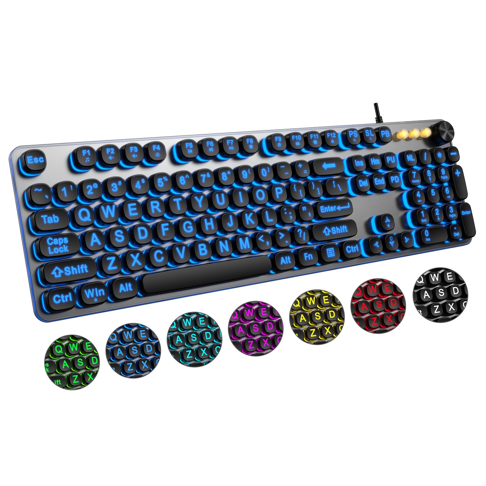 Large Print Backlit Keyboard with 7-Color Backlit, Wired USB Lighted Computer…