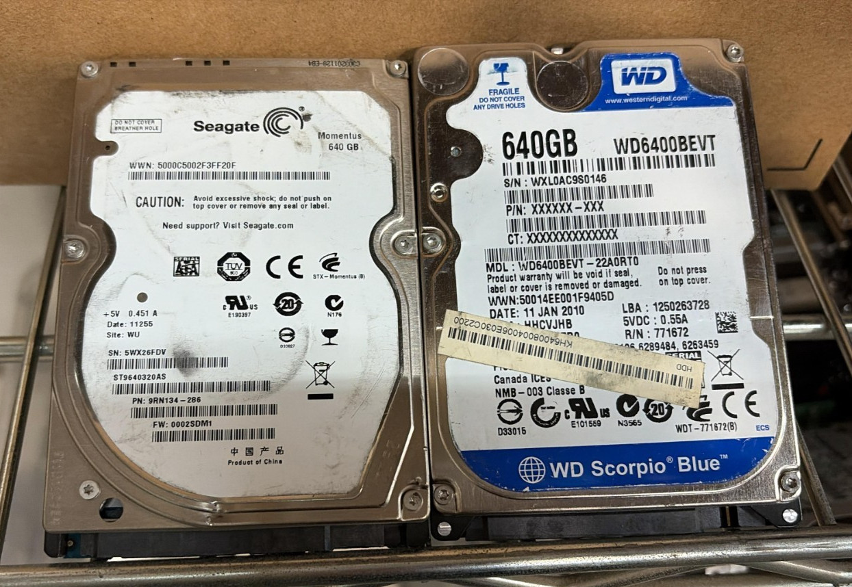 LOT OF QTY 2 640GB 2.5″ Laptop SATA Replacement Hard Drives MIXED BRAND Working