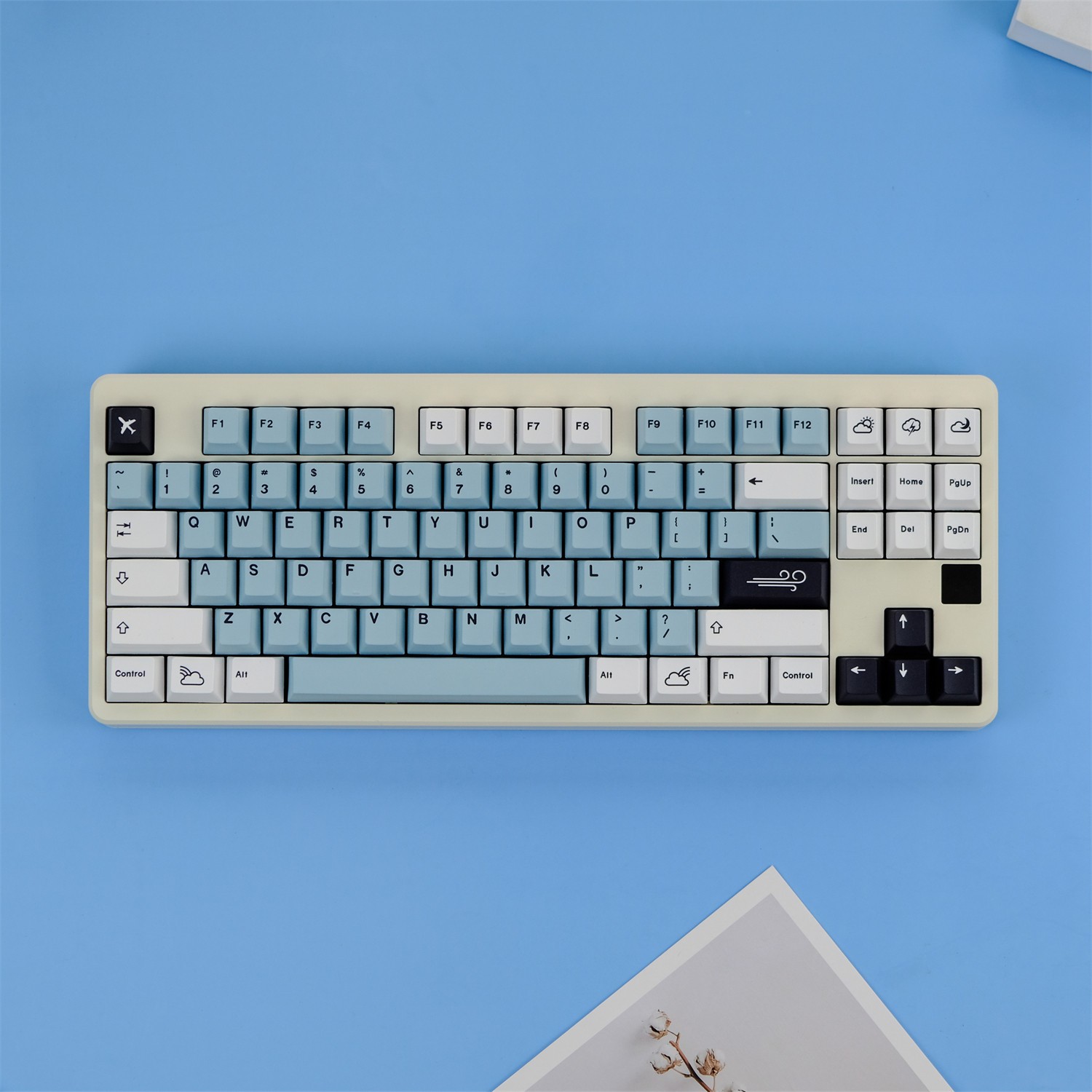 White Blue Black Clouds Cherry Profile Dye subs PBT Keycap Set -129 Keys/set