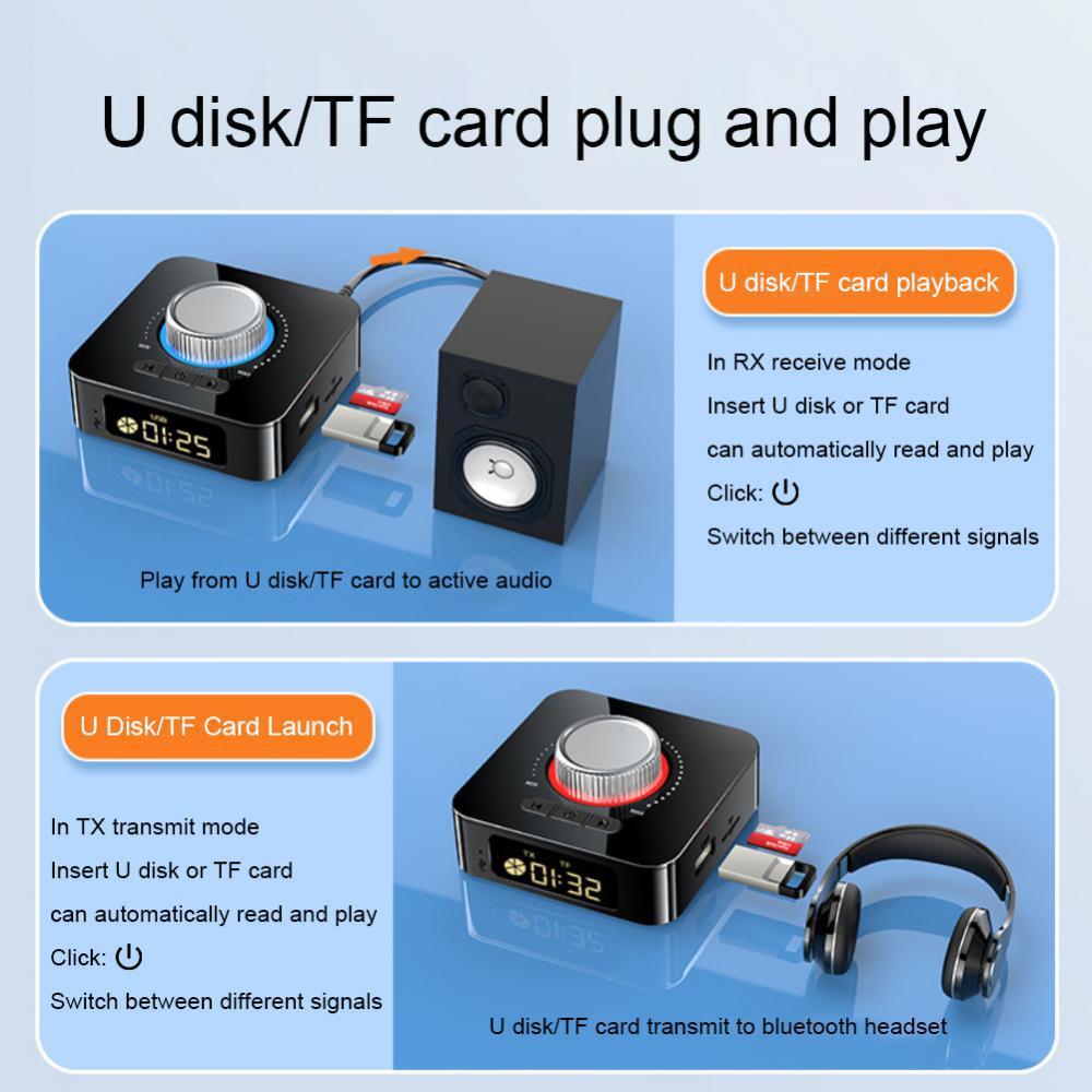 Digital LED Bluetooth 5.0 Receiver Transmitter HiFi Stereo AUX RCA Audio Adapter
