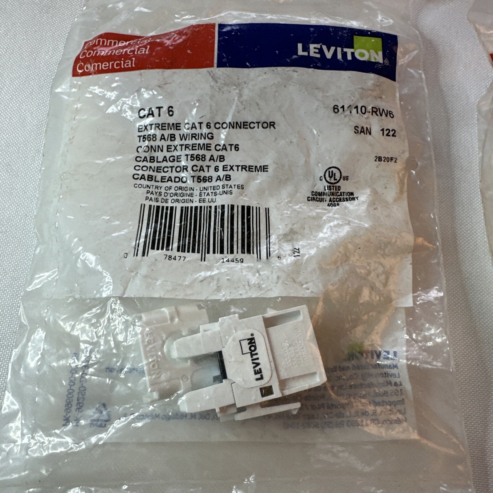Lot of 3 – 61110-RW6 Cat 6 Leviton Extreme QuickPort 110 Jack, White 2 New
