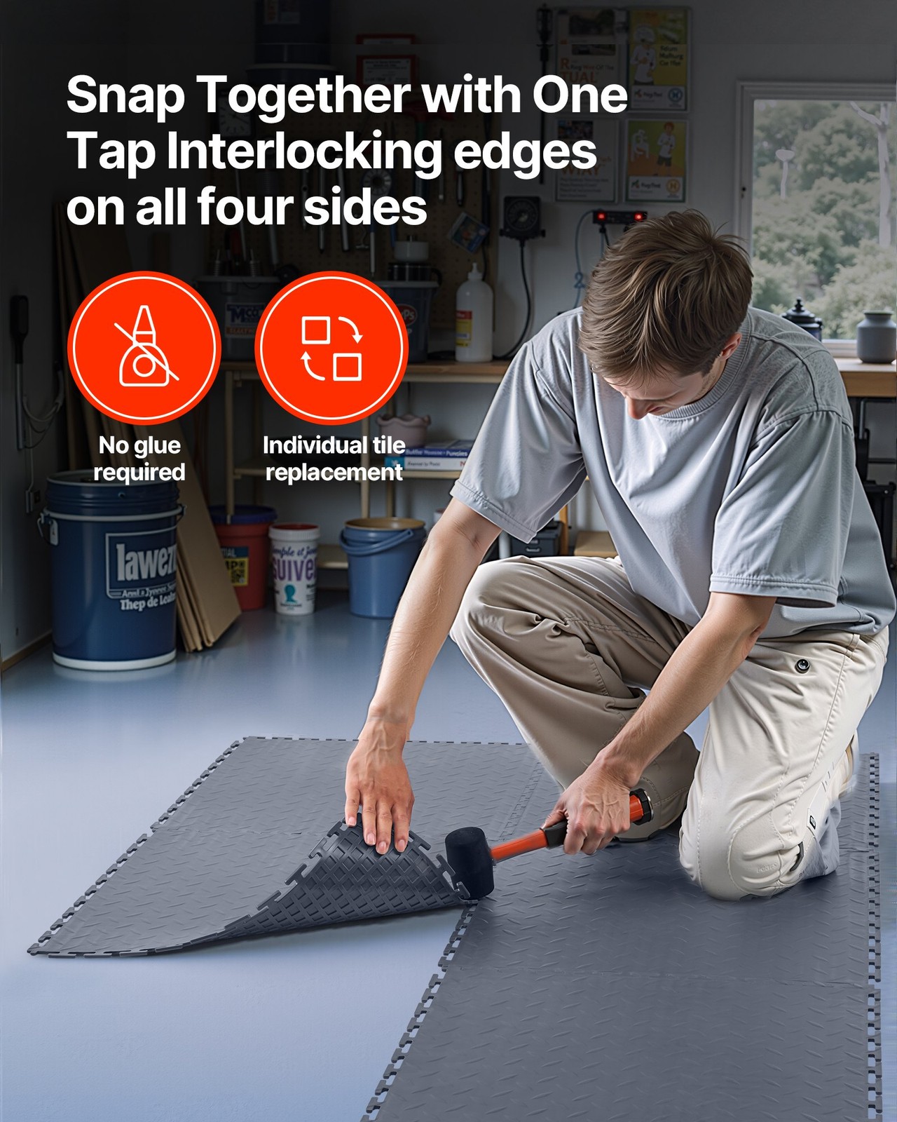 Garage Floor Tiles Interlocking, 8 Pack 20.2 x 20.2 x 0.2 in Interlocking Modula