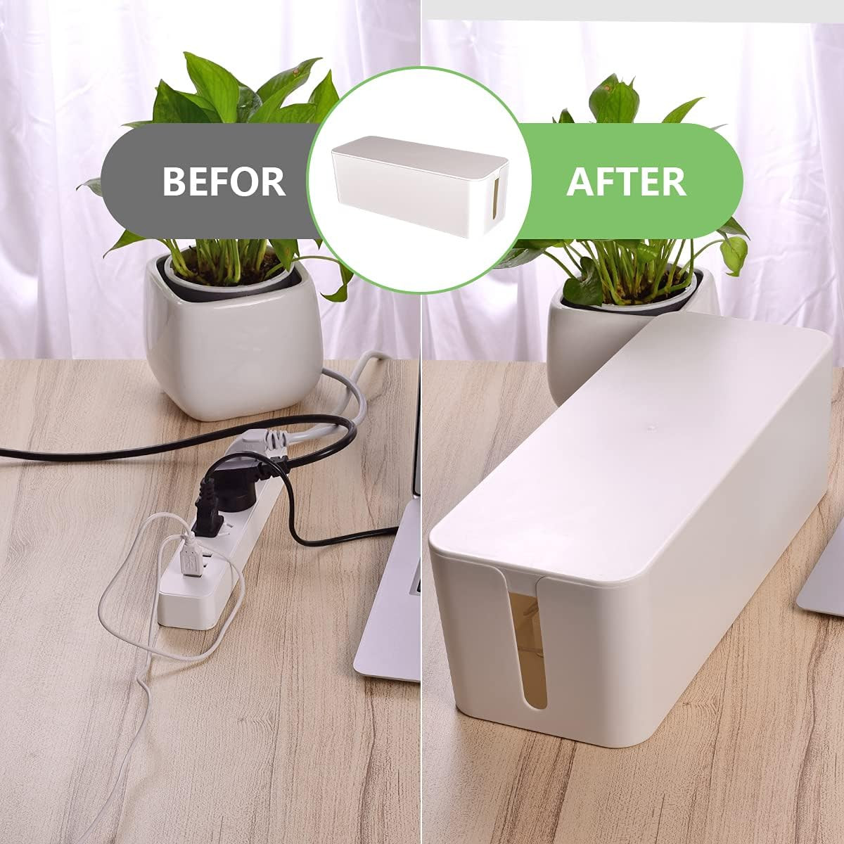 Cable Management Box, Large Cord Organizer Box to Hide Power Strip & under Desk,