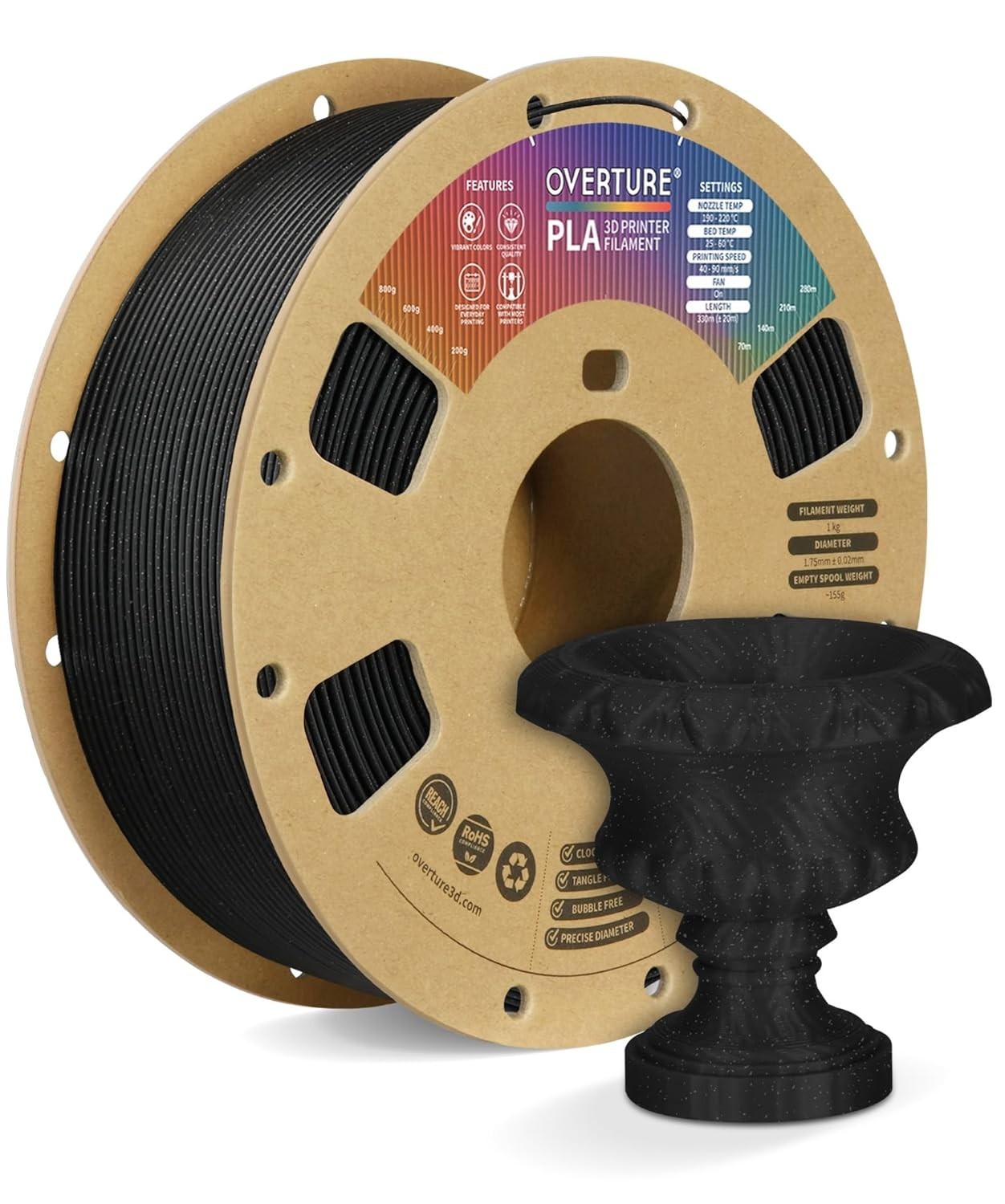 Reliable 1kg PLA Filament 1.75mm in Sparkle Black – Perfect for All FDM Printers