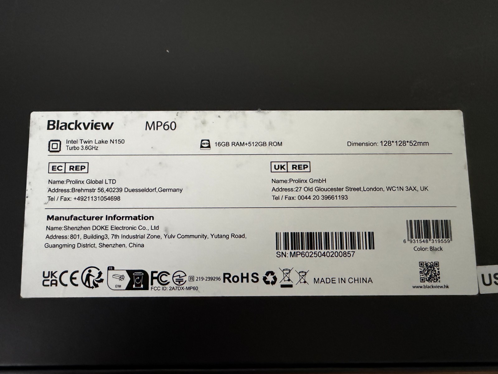 Blackview MP60 Intel N150 Turbo 3.6Ghz 16GB RAM 512GB SSD Mini PC Desktop