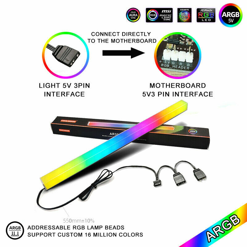 30cm 5V 3Pin ARGB LED Lamp Bar PC Computer Case Aluminum Magnet Chassis Light