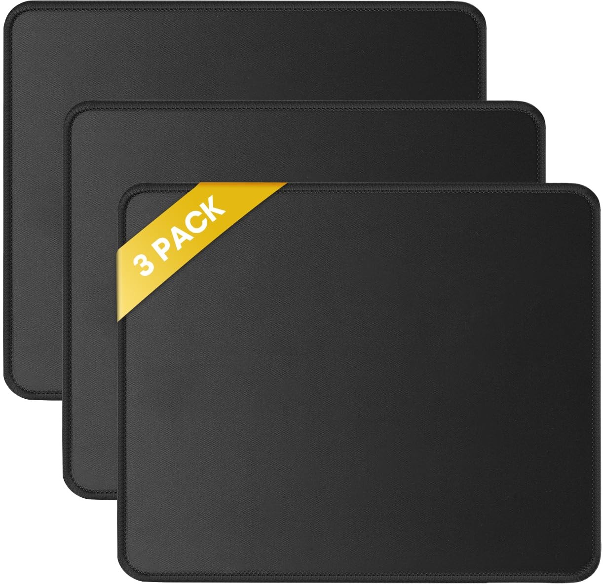 JIKIOU 3 Pack Mouse Pad with Stitched Edge, 10.2×8.3×0.12inch, Black
