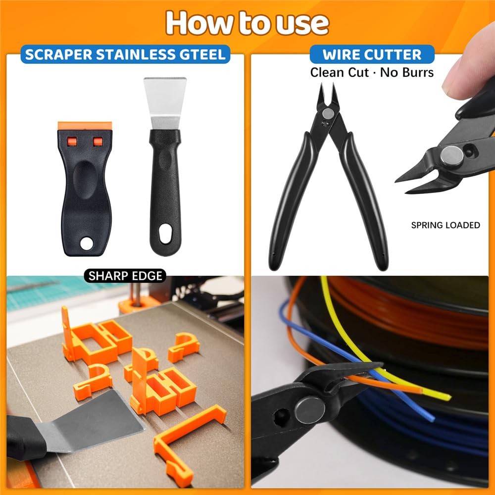50Pcs 3D Printer Tool Kit & Accessories for All FDM/SLA Printers, Black
