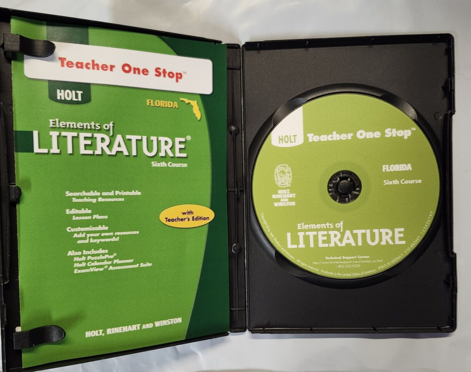 Elements of Literature / TEACHER ONE STOP Sixth Course Florida Ed CD-ROM / VG