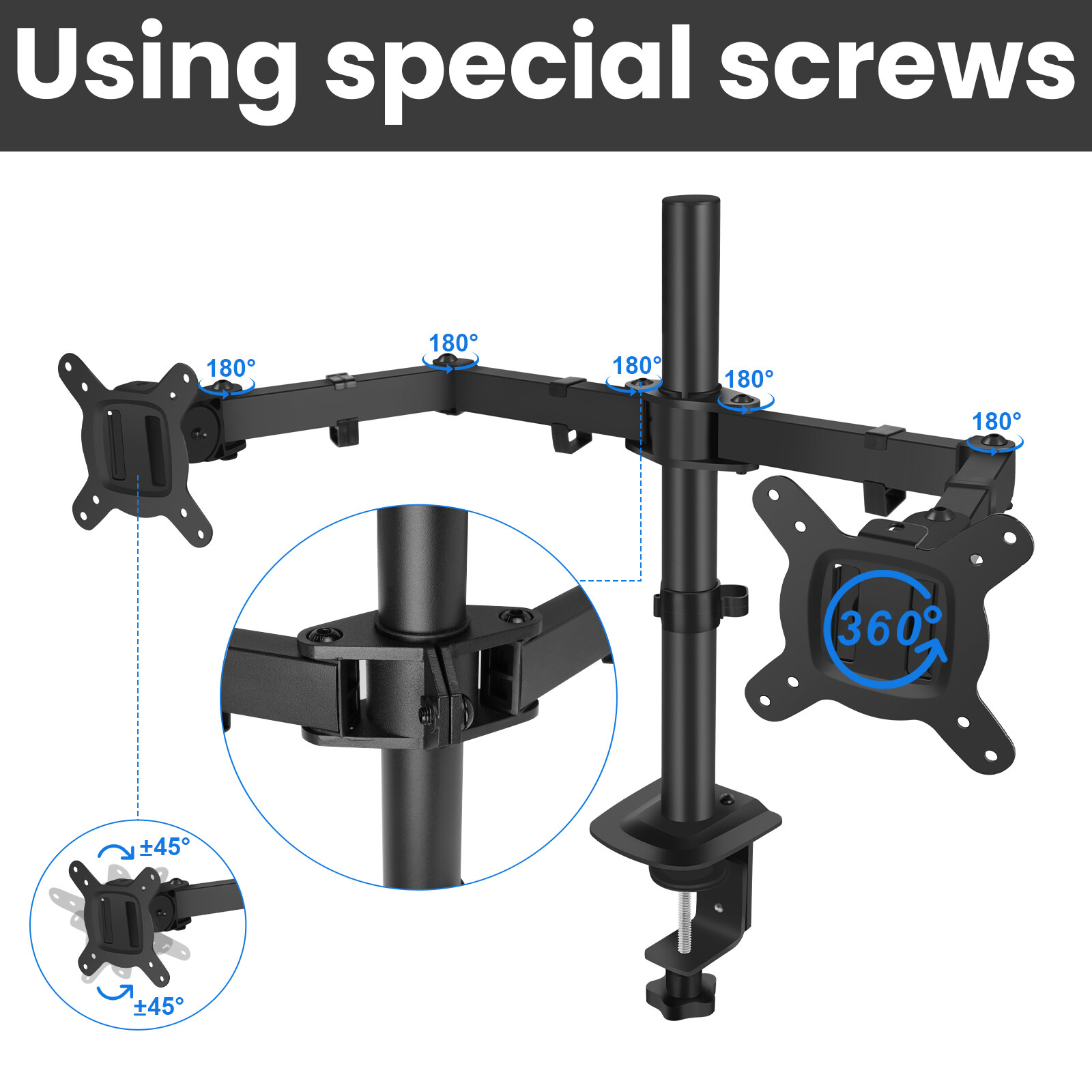 Dual Monitor Stand 10-32in Screen Adjustable Swivel VESA Gas Spring Desk Mount