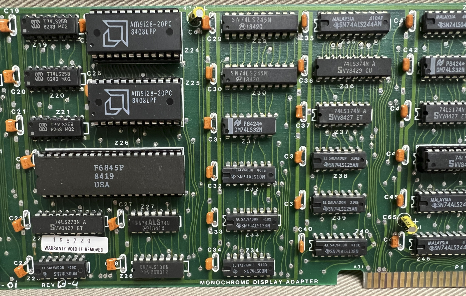 PERSYST Monochrome Display Adapter 8-bit ISA Video Card for IBM: No 12-10068-01