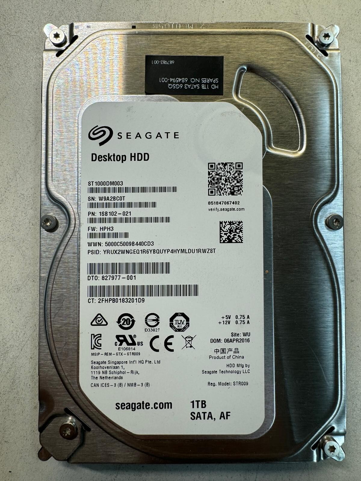 SEAGATE ST1000DM003 1SB102-021 1TB 7.2K RPM Cache 64MB 6Gb/s SAS 3.5″ HDD