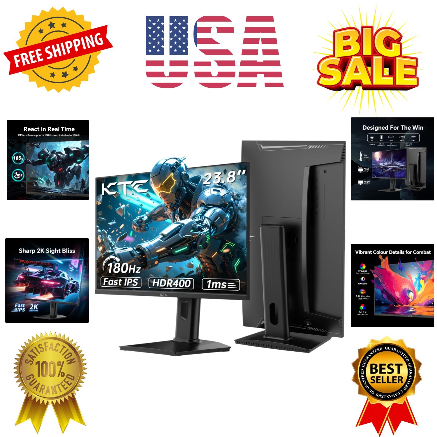 24 inch Gaming Monitor QHD 180Hz, Fast IPS 1440p Computer Monitor, Up to 185H…